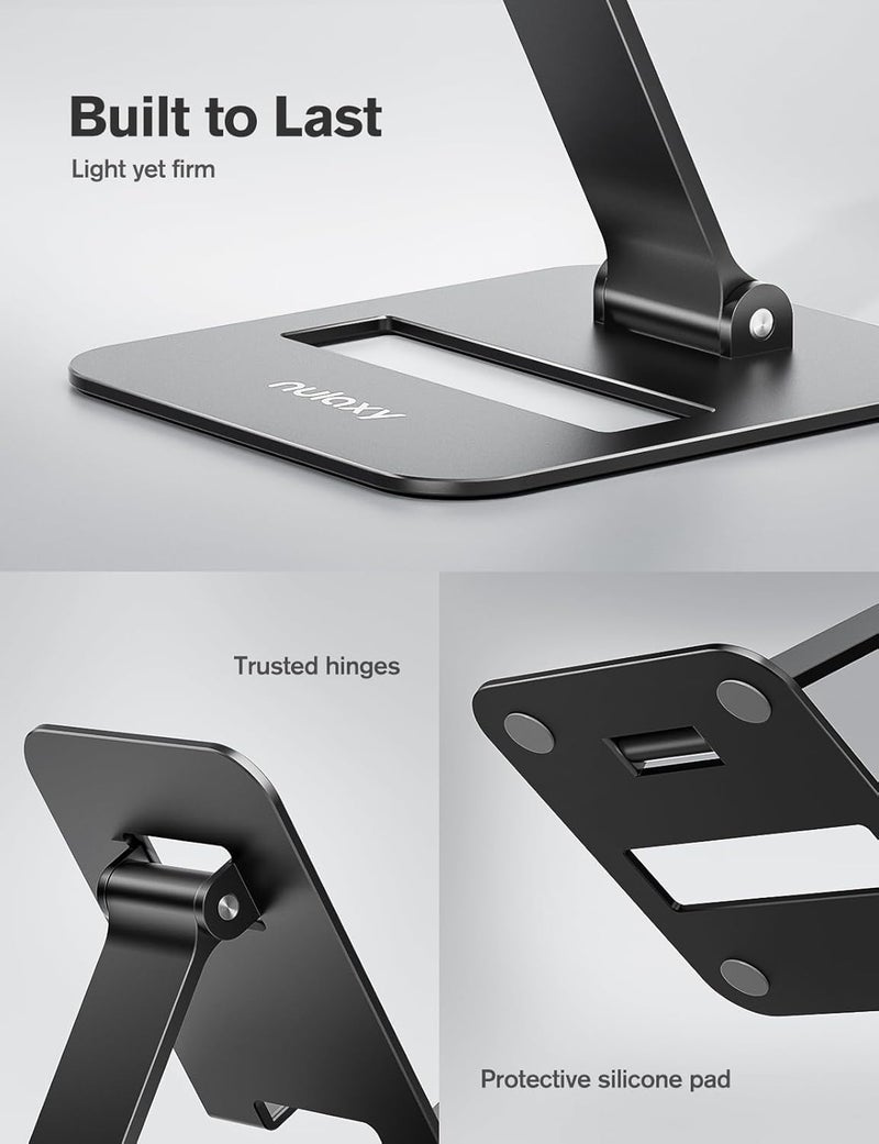 nulaxy 2 Pack Dual Folding Cell Phone Stand, Fully Adjustable Phone Holder for Desk, Compatible with iPhone 17 16 15 14 13 12 11, Nintendo Switch, All Phones, Black & Rose Gold - Image 4